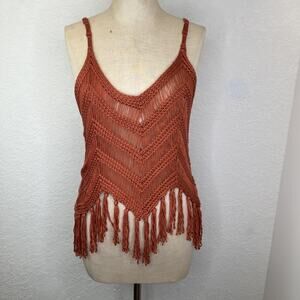 New In Crochet Orange Shell Top Size M knitted Bohemian, fringe, chic, boho chic